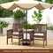 Fir Wood Loveseat Patio Bench with Umbrella Hole, 2-tier Table and Slatted Chairs